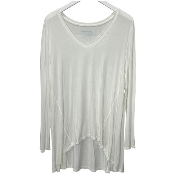 Soft Surroundings Tunic Top Size XL White V-Neck Hi-Lo Hem Long Sleeve Boho - Picture 1 of 6